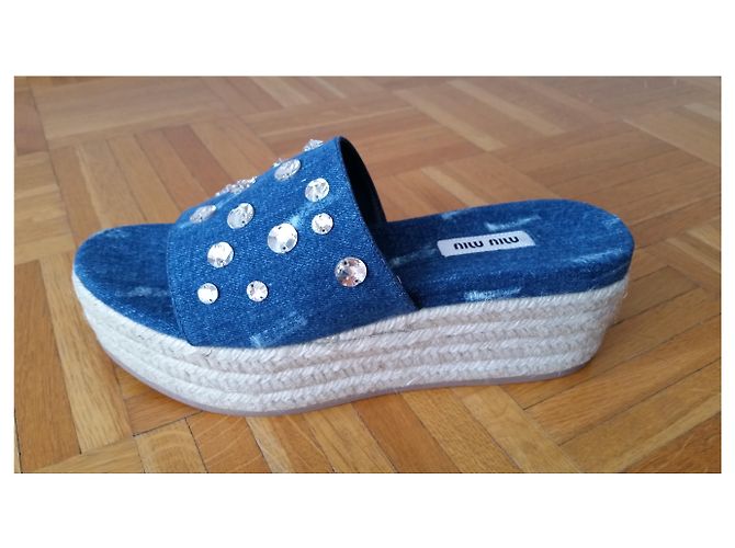 MIU MIU JEANS SABOT CON CRISTALLI Blu - vista 9