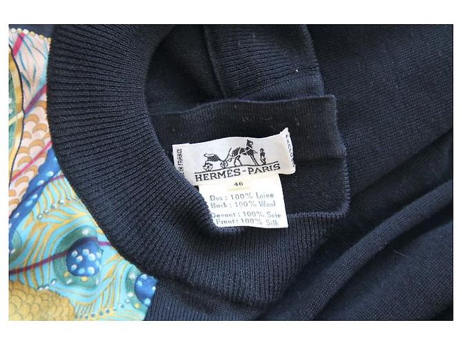 Suéter Hermès Brises de Mer seda e lã preto Multicor - vista 3