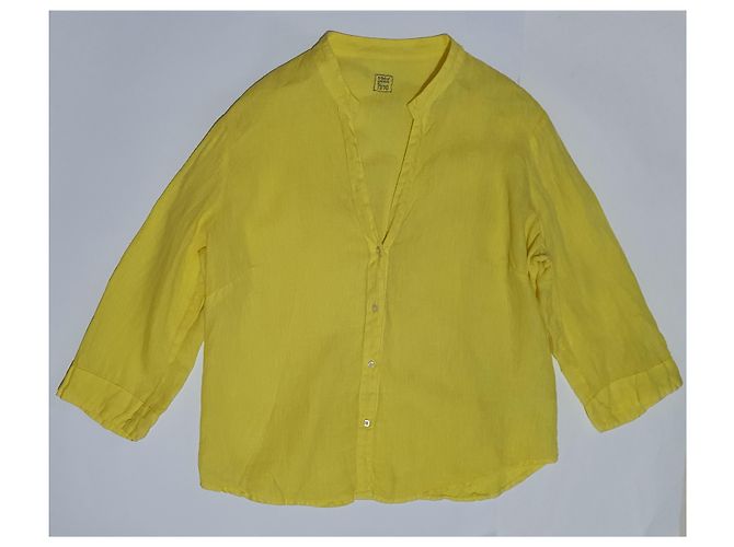 Camicia 120% LINO in seta gialla XL Giallo - vista 4