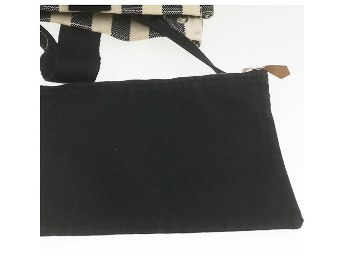 Hermès HERMES Cannes MM Borsa a mano Nero Bianco Canvas Auth yt070 - vista 19