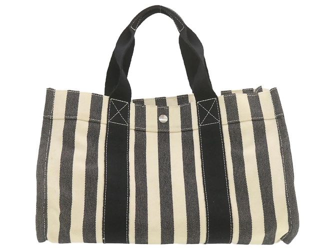 Hermès HERMES Cannes MM Borsa a mano Nero Bianco Canvas Auth yt070 - vista 2