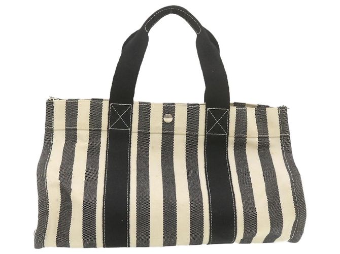 Hermès HERMES Cannes MM Borsa a mano Nero Bianco Canvas Auth yt070 - vista 3