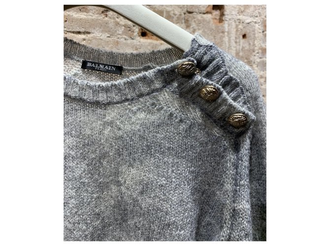 Pull chaud en maille Balmain Gris - vue 2