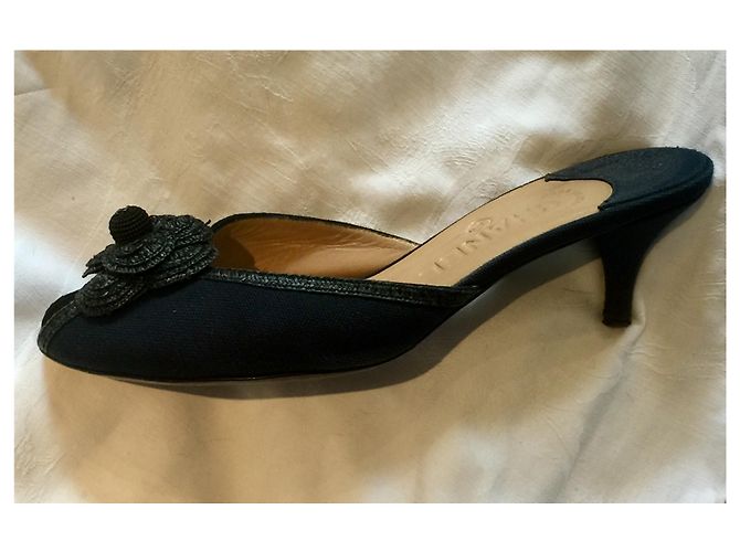 Sabot vintage Chanel blu navy Nero - vista 2