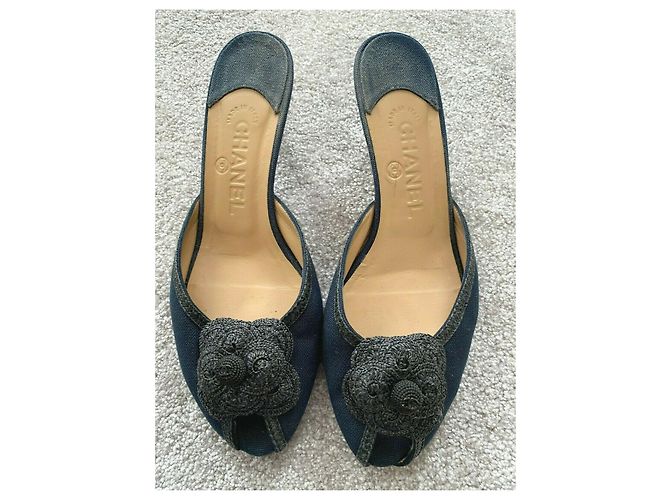 Sabot vintage Chanel blu navy Nero - vista 3
