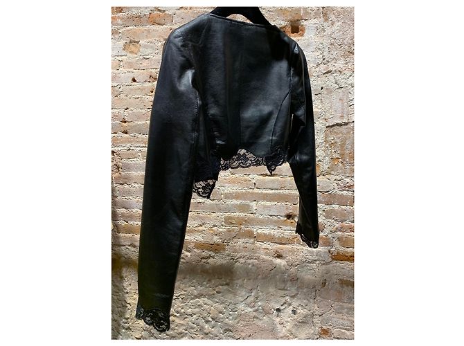 Autre Marque Beayukmui Lederjacke mit Spitze Schwarz - Ansicht 3