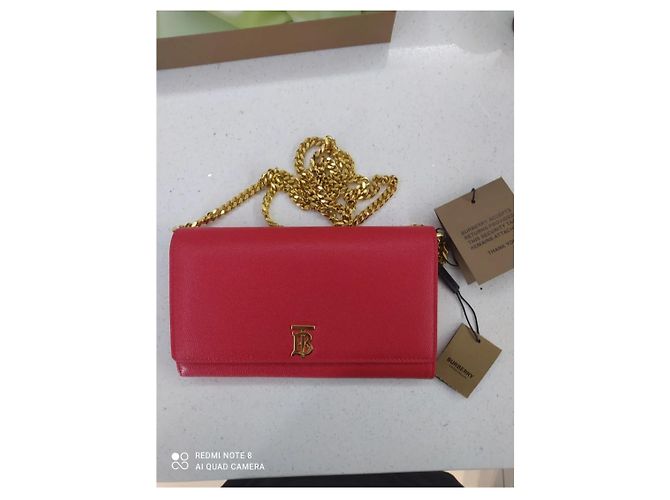Burberry Monogram Leather Wallet on a Chain Red - view 5