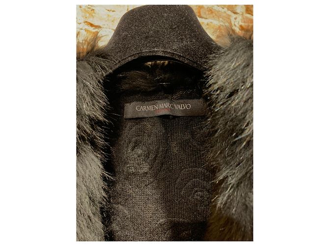 Autre Marque Carmen Marc Valvo Cappotto in Cashmere e Vera Pelliccia Nero - vista 2