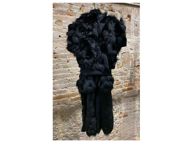 Autre Marque Carmen Marc Valvo Cappotto in Cashmere e Vera Pelliccia Nero - vista 3