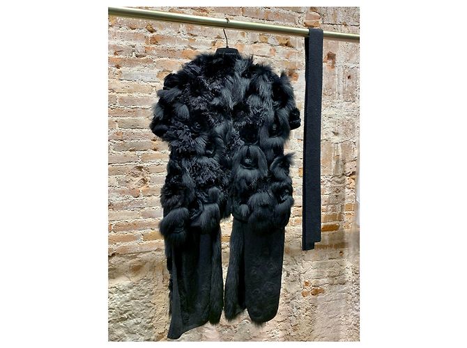 Autre Marque Carmen Marc Valvo Cappotto in Cashmere e Vera Pelliccia Nero - vista 4