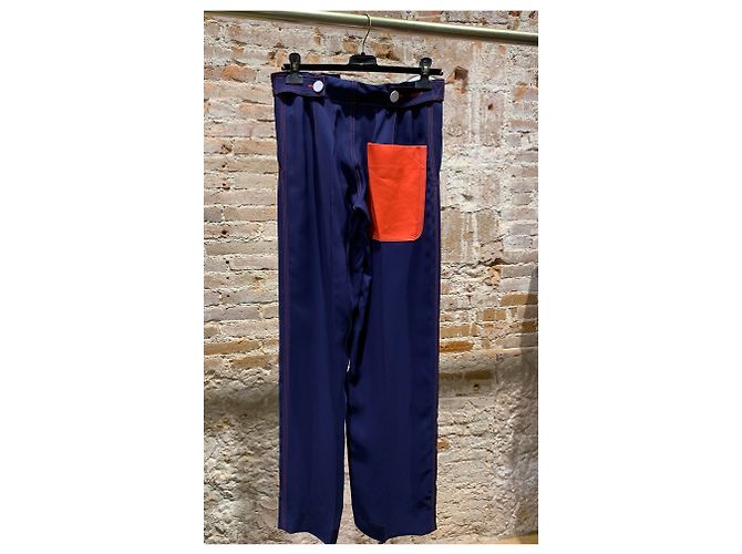 Calça perna larga Céline azul coral viscose - vista 5