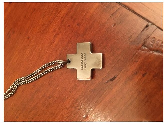 Collana Rebecca in acciaio con pendente a croce microstrass blu - vista 3