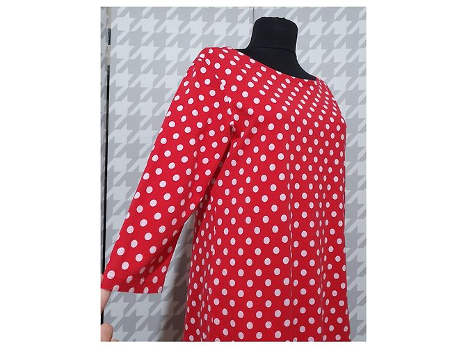 Vestido Marimekko de Bolinhas Vermelhas e Brancas de Algodão Branco Vermelho - vista 2