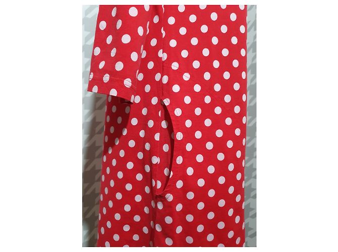 Vestido Marimekko de Bolinhas Vermelhas e Brancas de Algodão Branco Vermelho - vista 3