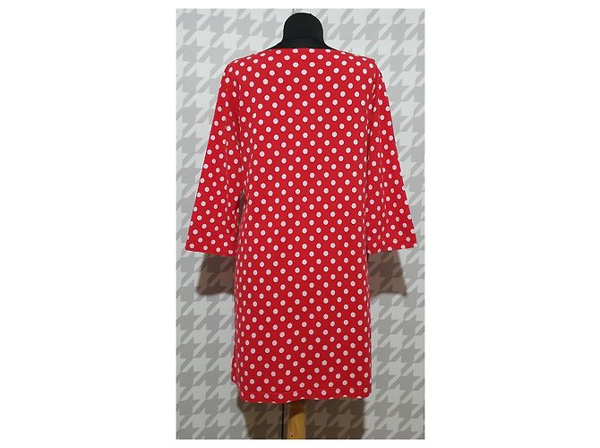 Vestido Marimekko de Bolinhas Vermelhas e Brancas de Algodão Branco Vermelho - vista 4