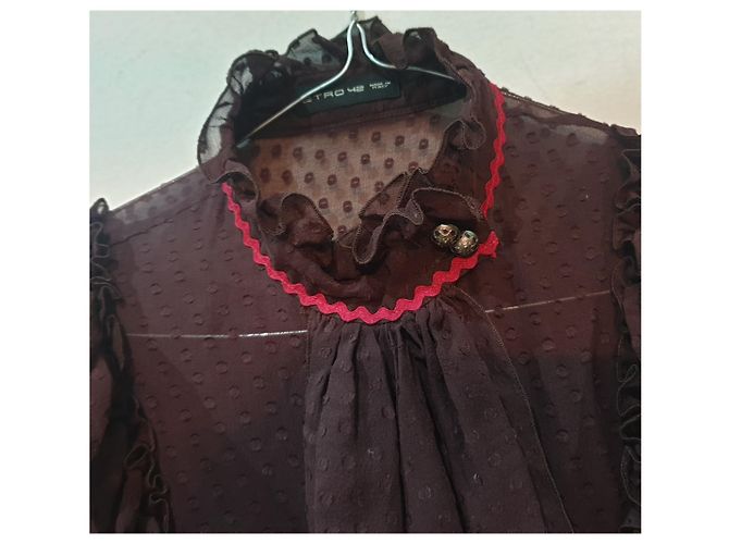 Etro camicia seta pois boho chic Marrone Rosso - vista 5