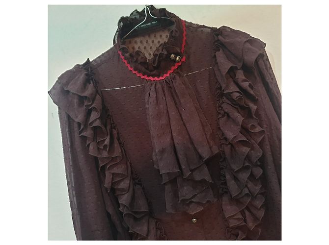 Etro camicia seta pois boho chic Marrone Rosso - vista 6