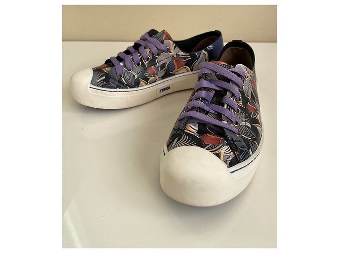 Baskets Fendi multicolores en cuir - vue 9