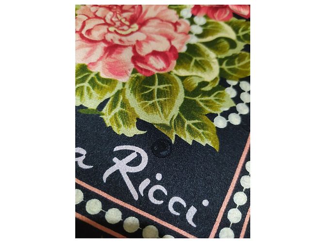 Foulard Nina Ricci in seta nero con motivo floreale e perle Rosa Bianco Rosso Verde oliva Pesca Lavanda Verde scuro - vista 2