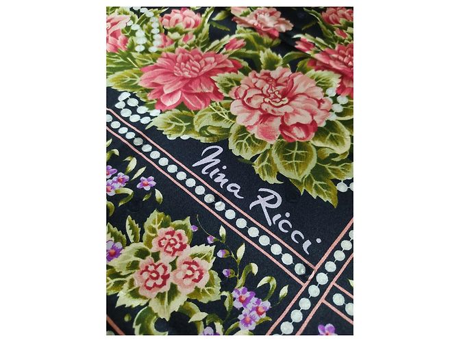Foulard Nina Ricci in seta nero con motivo floreale e perle Rosa Bianco Rosso Verde oliva Pesca Lavanda Verde scuro - vista 8