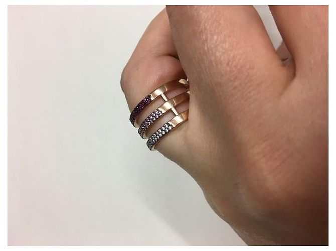 Autre Marque Anello a tripla fascia Kurshuni placcato oro rosa e zirconi Multicolore - vista 7