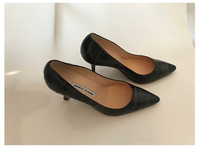 Décolleté Manolo Blahnik in pelle effetto serpente neri Nero - vista 2