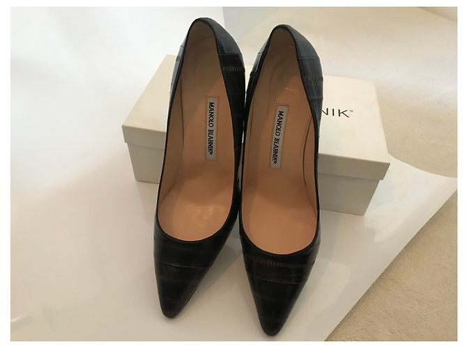 Décolleté Manolo Blahnik in pelle effetto serpente neri Nero - vista 5