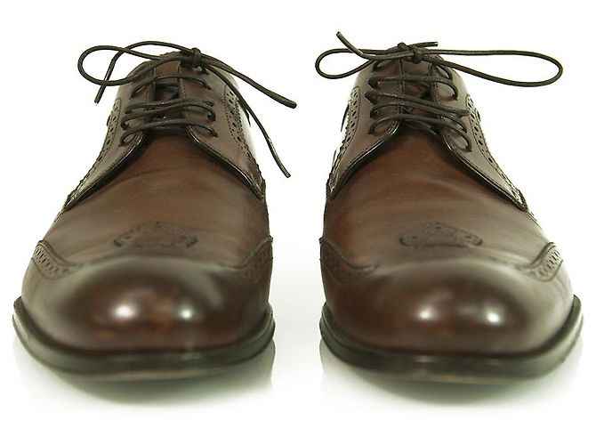 Louis Vuitton Scarpe Oxford Derby Stringate In Pelle Di Vitello Marrone Con Dettagli Brogue Tg 9 - vista 2