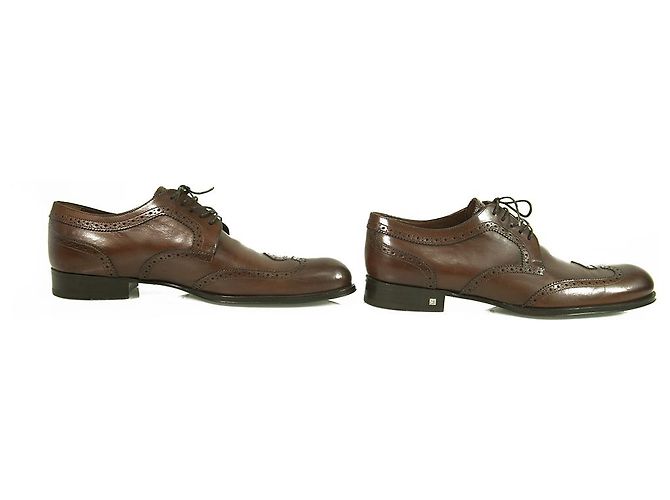 Louis Vuitton Scarpe Oxford Derby Stringate In Pelle Di Vitello Marrone Con Dettagli Brogue Tg 9 - vista 6