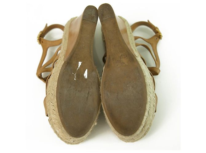 Miu Miu Tan Cuir Jute Talon Compensé Sandale Plateforme Chaussures Espadrilles SZ 41 - vue 3