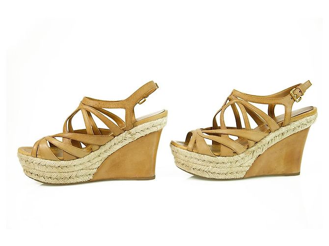 Miu Miu Tan Cuir Jute Talon Compensé Sandale Plateforme Chaussures Espadrilles SZ 41 - vue 4