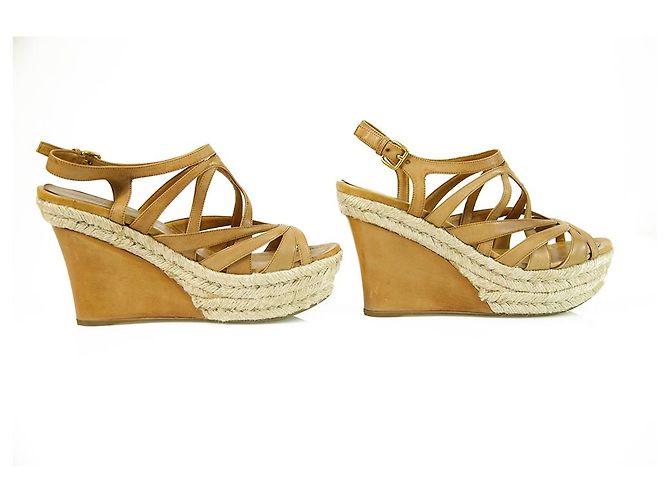 Miu Miu Tan Cuir Jute Talon Compensé Sandale Plateforme Chaussures Espadrilles SZ 41 - vue 5