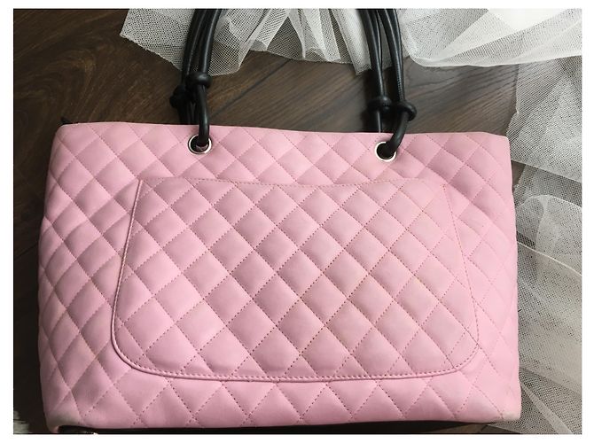Borsa tote Chanel Cambon in pelle rosa - vista 5