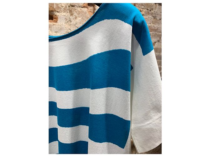 Maglietta Hermès in cotone bianca e blu Bianco - vista 2