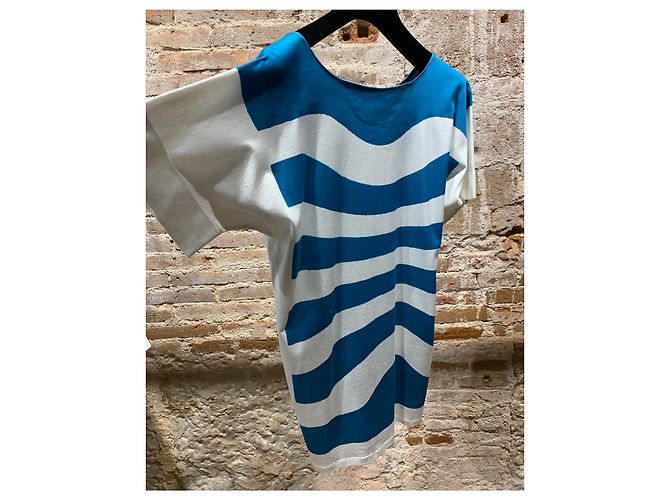 Maglietta Hermès in cotone bianca e blu Bianco - vista 3