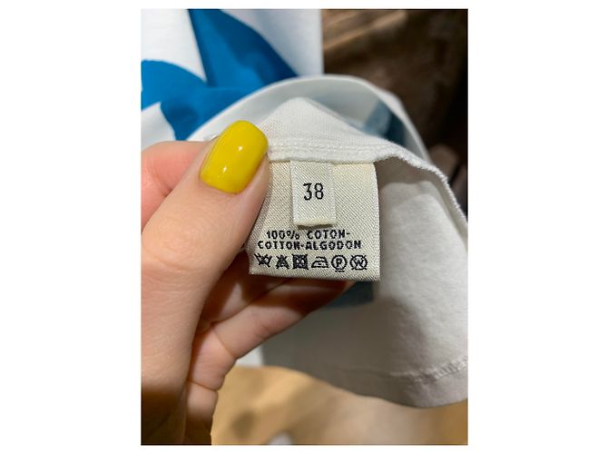Maglietta Hermès in cotone bianca e blu Bianco - vista 5