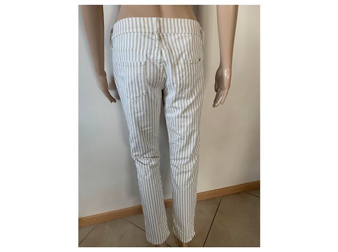 Pantalones Slim Fit de Rayas de Algodón Massimo Dutti Blanco Beige - vista 2