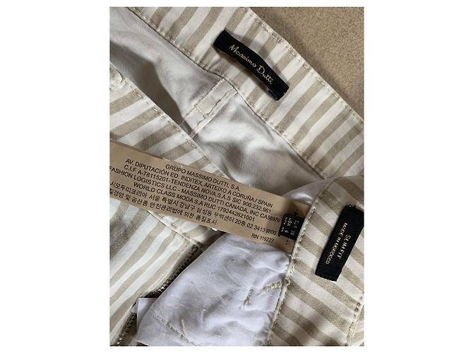 Pantalones Slim Fit de Rayas de Algodón Massimo Dutti Blanco Beige - vista 3