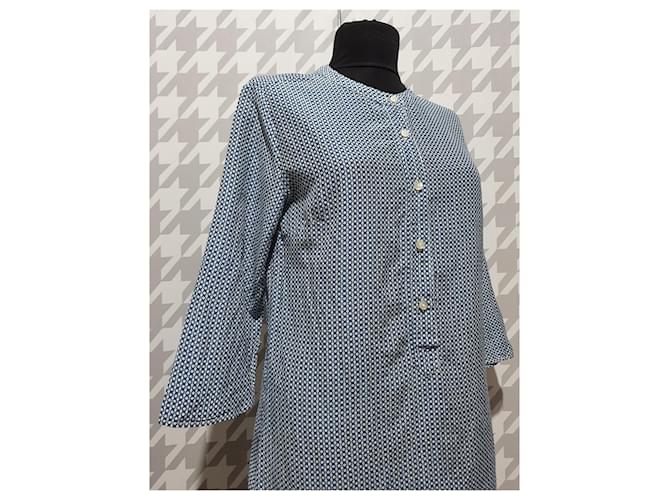 0039 Camicia Tunica in Cotone e Seta Blu - vista 2