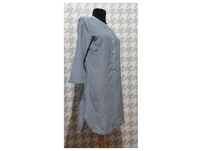 0039 Camicia Tunica in Cotone e Seta Blu - vista 3