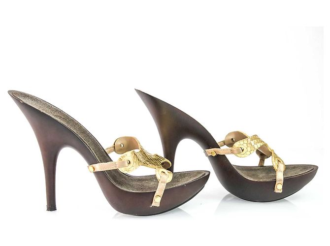 Giuseppe Zanotti Super Sexy Golden Snakeskin Platform Sandals Heels sz 36 D'oro - vista 5