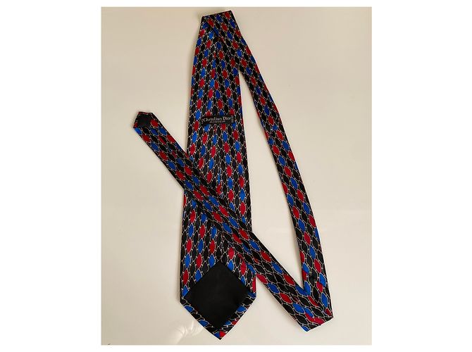 Cravatta Christian Dior in seta nera blu e rossa Multicolore - vista 3