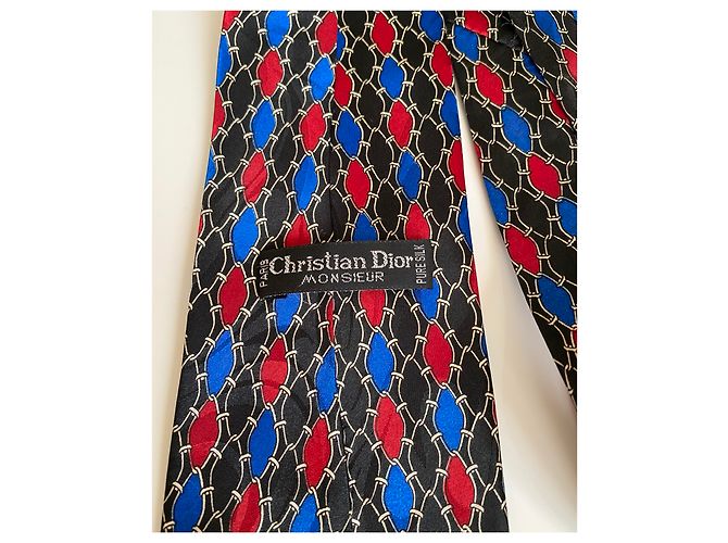 Cravatta Christian Dior in seta nera blu e rossa Multicolore - vista 5