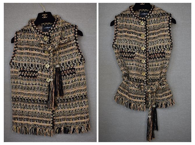 Chanel Tweed Weste Jacke mit Gürtel Mehrfarben - Ansicht 10