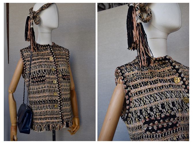 Chanel Tweed Weste Jacke mit Gürtel Mehrfarben - Ansicht 11