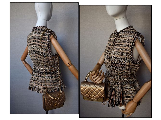 Chanel Tweed Weste Jacke mit Gürtel Mehrfarben - Ansicht 12