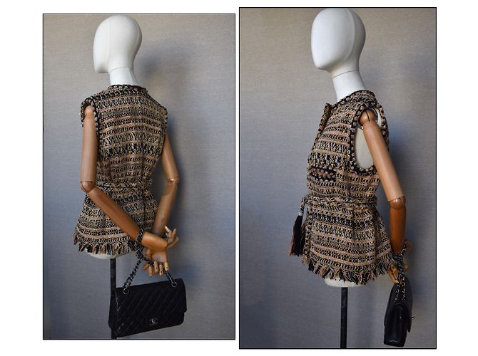 Chanel Tweed Weste Jacke mit Gürtel Mehrfarben - Ansicht 21