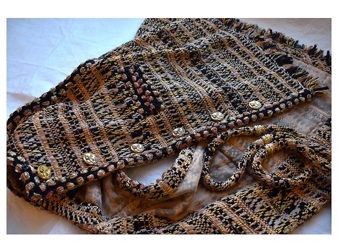 Chanel Tweed Weste Jacke mit Gürtel Mehrfarben - Ansicht 23