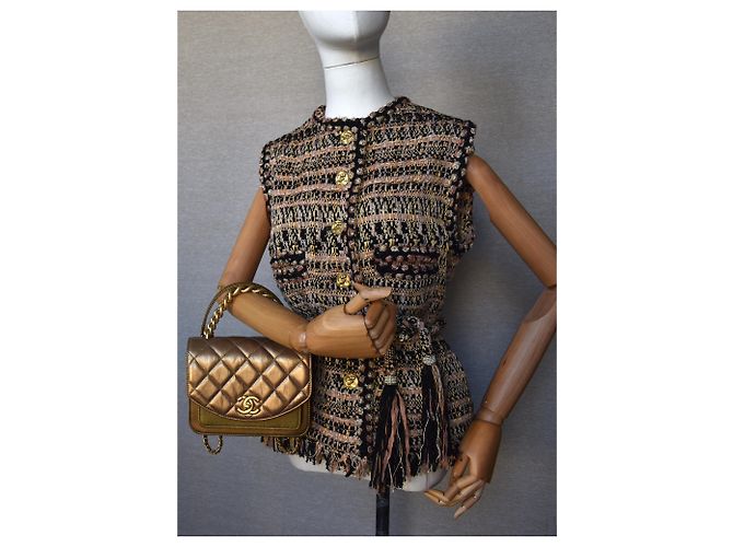 Chanel Tweed Weste Jacke mit Gürtel Mehrfarben - Ansicht 27