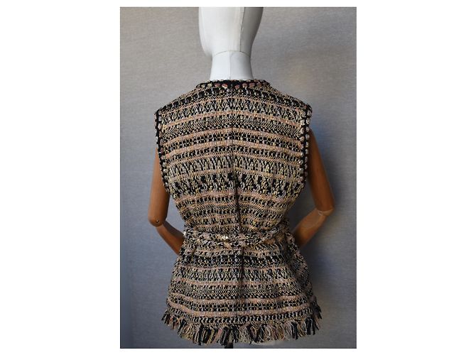 Chanel Tweed Weste Jacke mit Gürtel Mehrfarben - Ansicht 3